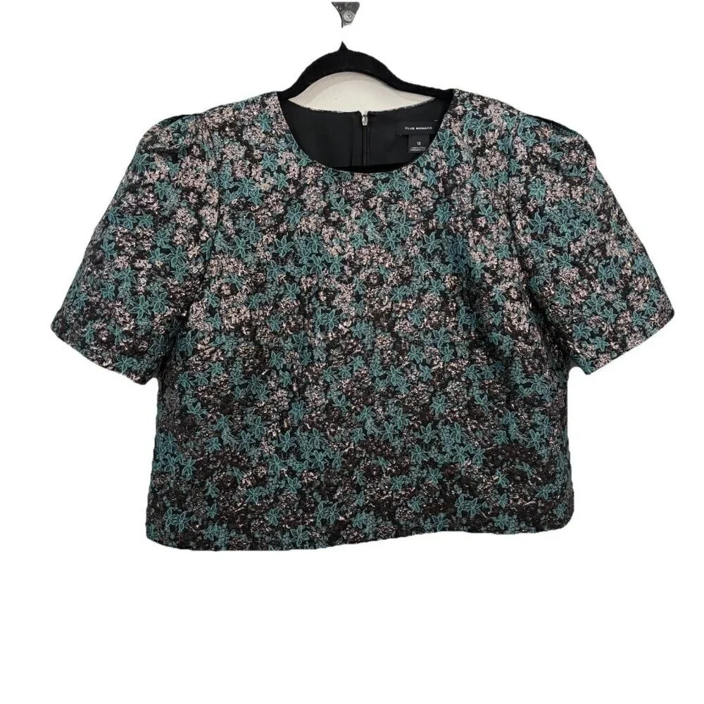 Club Monaco Brocade Puff Sleeve Blouse Women 12